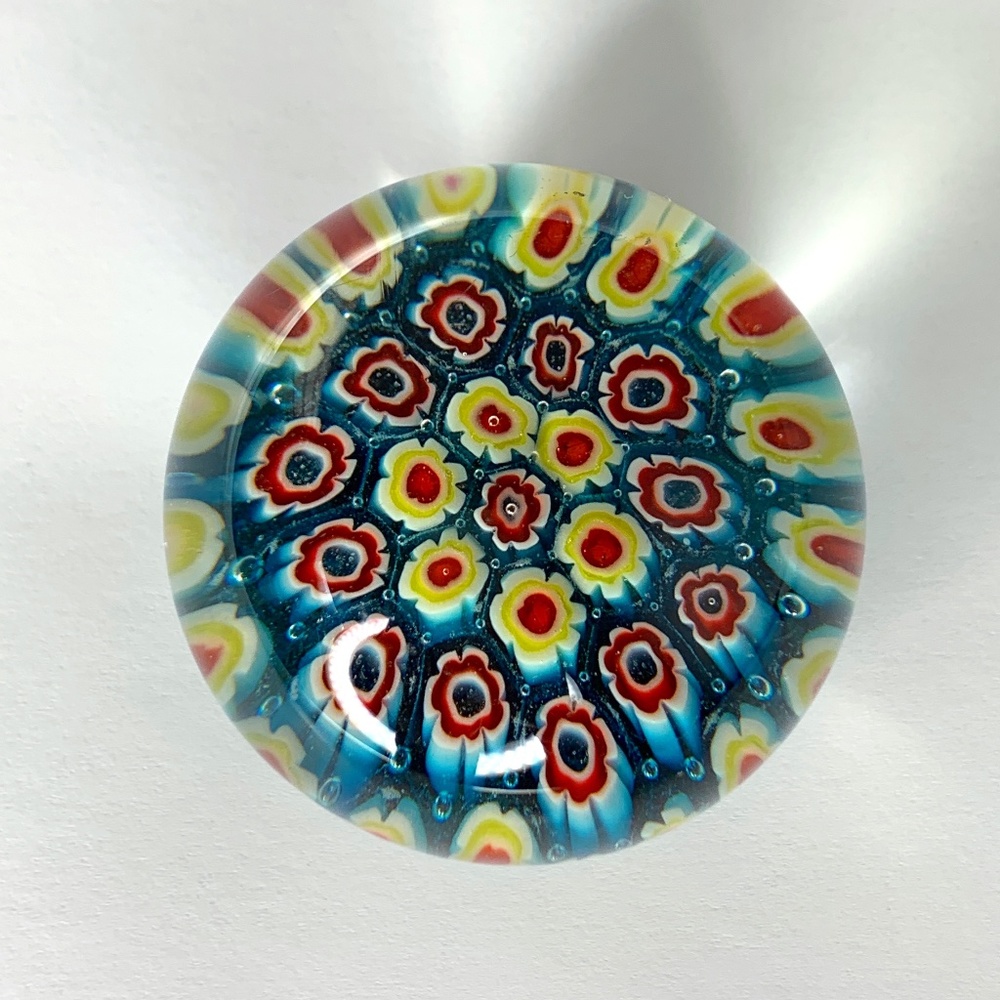 Vintage Millefiori Glass Round Paperweight - 2”
